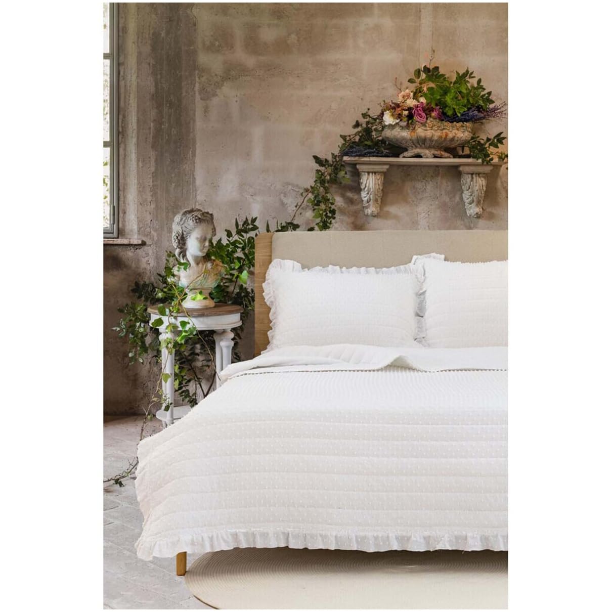 Housse de couette microfibre blanche à pois volants Shabby Chic 180x260