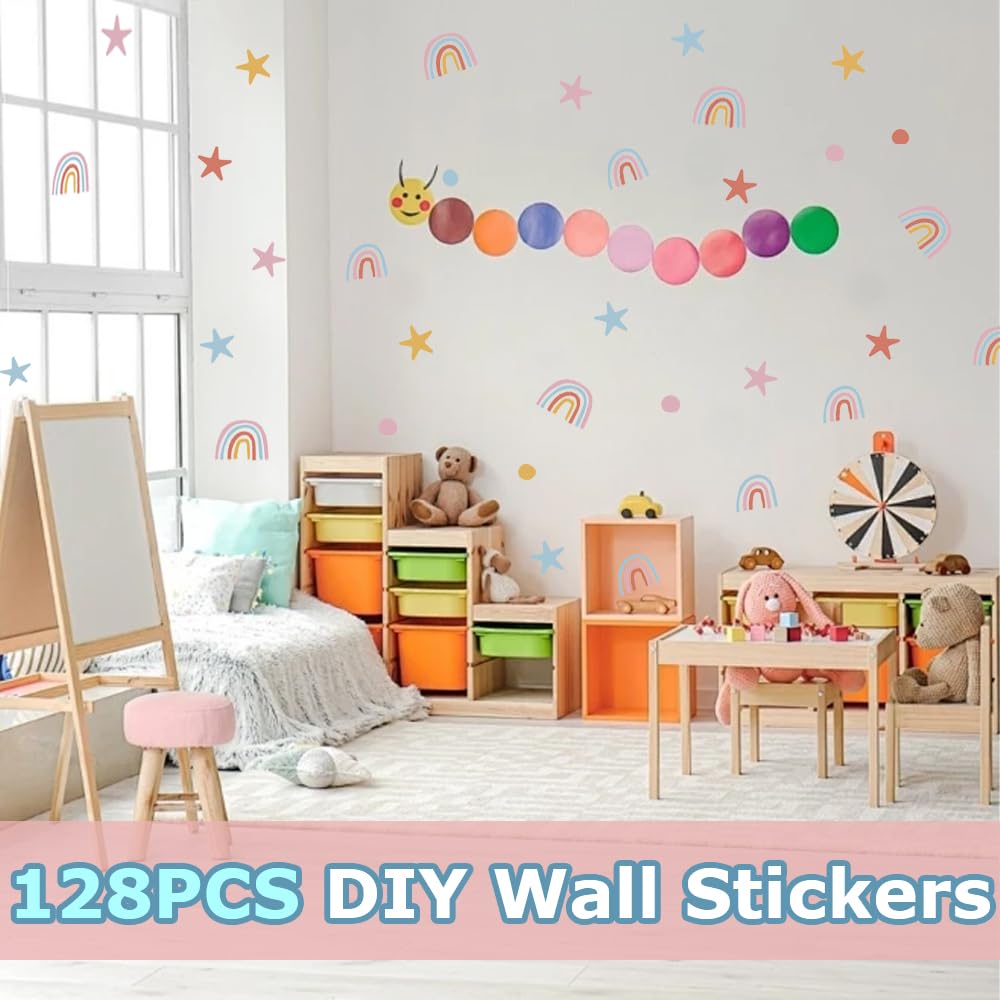 8 Sheets Rainbow Wall Stickers Small Rainbow Wall Decals Colorful Start Stickers for Girls Boys Baby Bedroom Nursery Living Room Wall Decoration (Multicolour) - Image 2