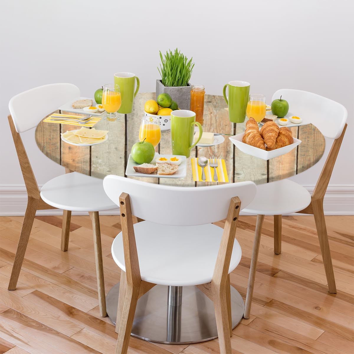 cfpolar Round Tablecloth with Elastic Edge, Brown Wood Grain Washable Wipeable Tablecloth, Polyester Table Cover for Kitchen Dining Party Wedding Holiday Fits Round Table 40-44 in