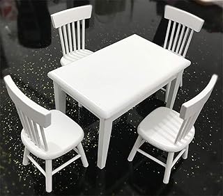 SXFSE Dollhouse Decoration Accessories, 1:12 Dollhouse Miniature Furniture Wooden White Dining Table Chair Model Set
