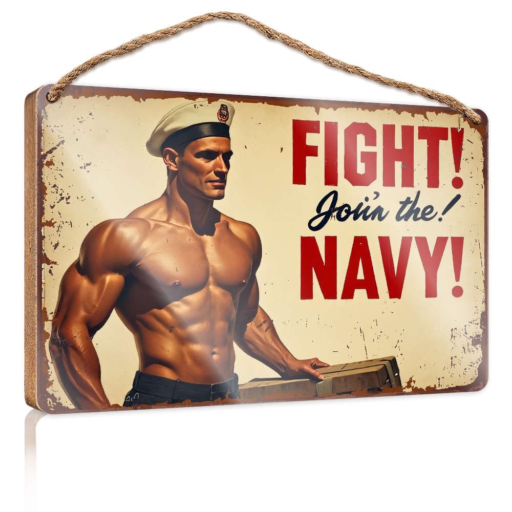 Wooden Decorative Plaque Fight! Join The Navy! Office Decor For Wall Funny Porch Decorations(15X28CM)