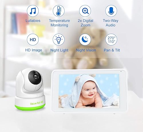 Miniatura 2 de CasaCam VS550 Monitor de video para bebés con pantalla táctil de 5.5 pulgadas y cámara panorámica e inclinación FHD de 1080p, audio bidireccional,
