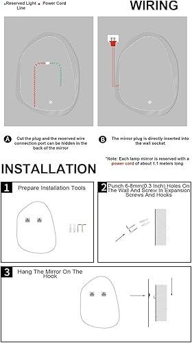 Miniatura 9 de Espejo inteligente retroiluminado para baño, asimétrico, para pared, irregular, regulable, espejo de maquillaje para pared, espejo de tocador para