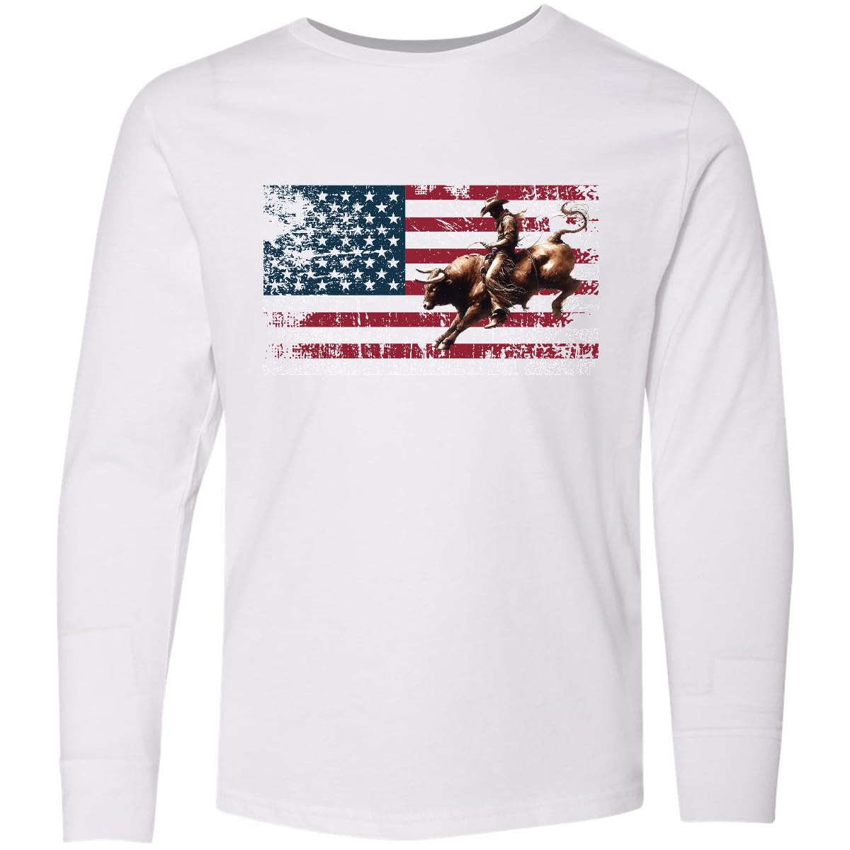 inktastic Rodeo Bull Riding Patriotic Youth Long Sleeve T-Shirt