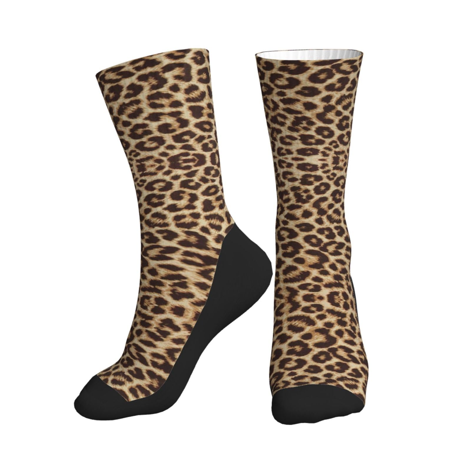 ESNAIUVCD Leopard Pattern Print Black Sole Sports Mid-Tube Socks- The Perfect Casual Mid-Calf Compression Sockings With A Trendy Fashion Mid-Calf Socks 40cm.