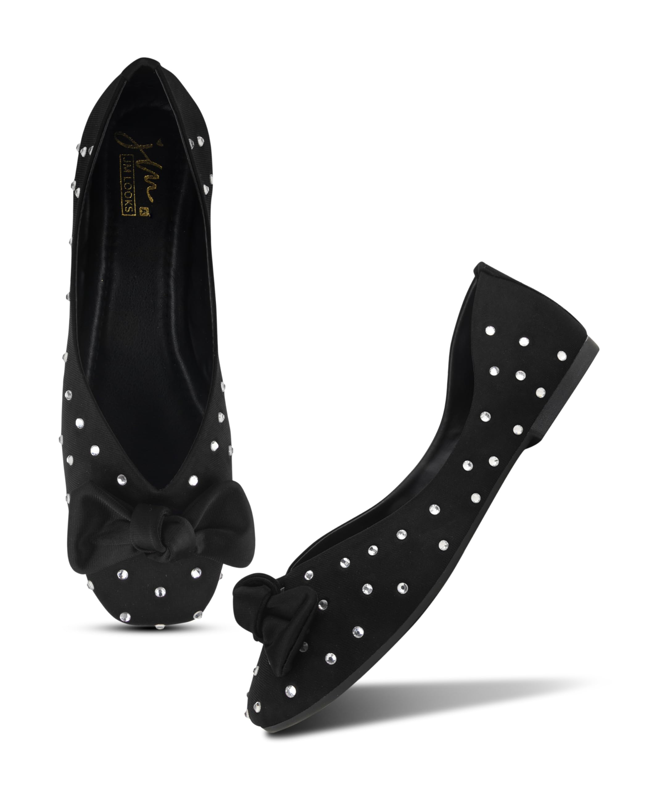 Studded Occasion Flats with Soft Fabric Finish and Decorative Knotted Bow for Elegant Styling-image-5