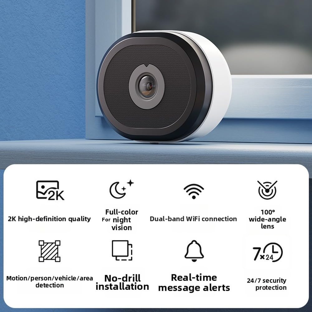 Telecamera Wi-Fi 2K 3MP con AI, visione notturna a colori, audio a 2 vie, WiFi 2,4/5 GHz, telecamera di sorveglianza per interni/esterni, bianco