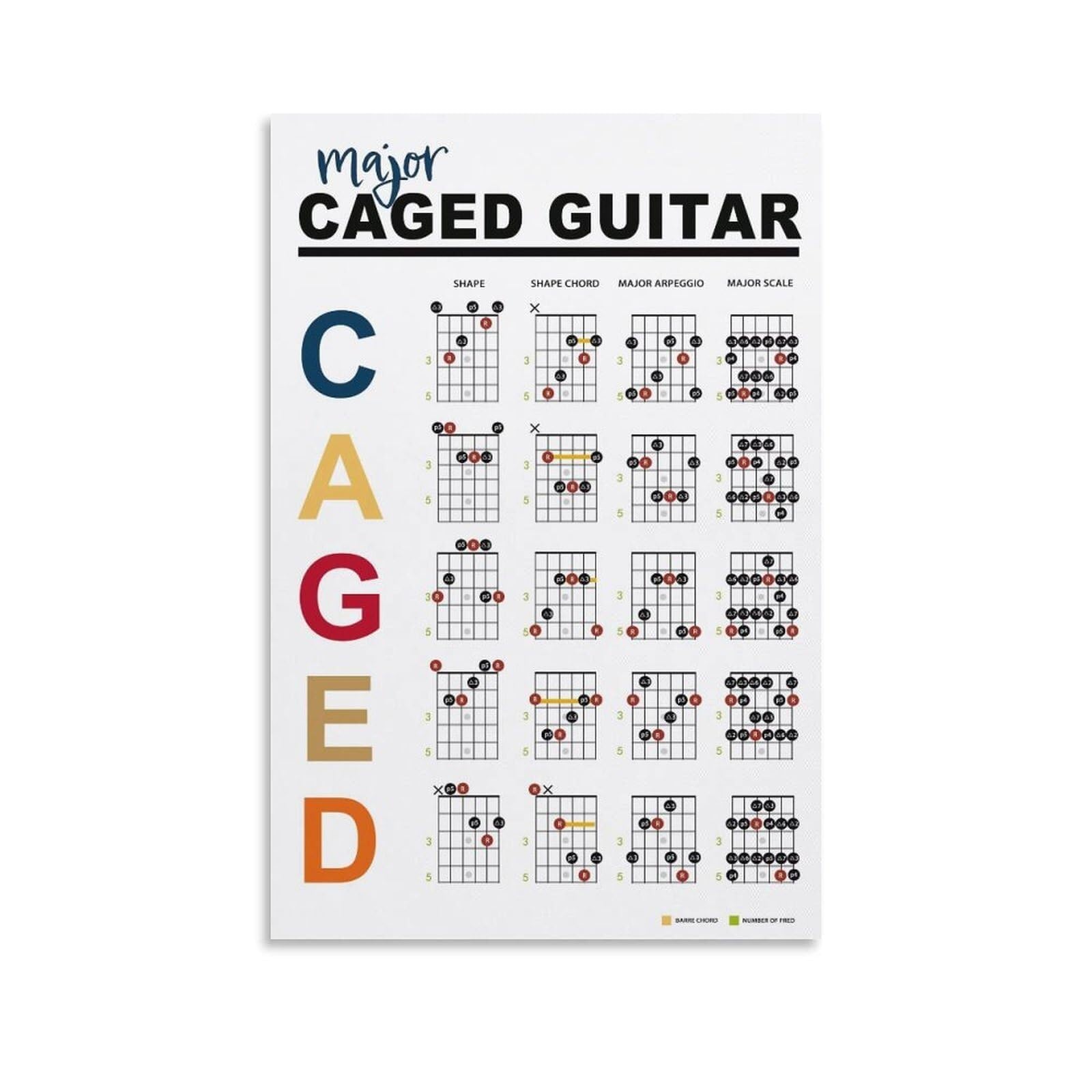 XGINERFEX Guitar Player's Theory Guide: CAGED System Wall Chart - Visual Reference for Chords, Scales & Fretboard Navigation - Poster for Self-Taught Musicians & Teachers(Unframed,08x12inch(20x30cm))
