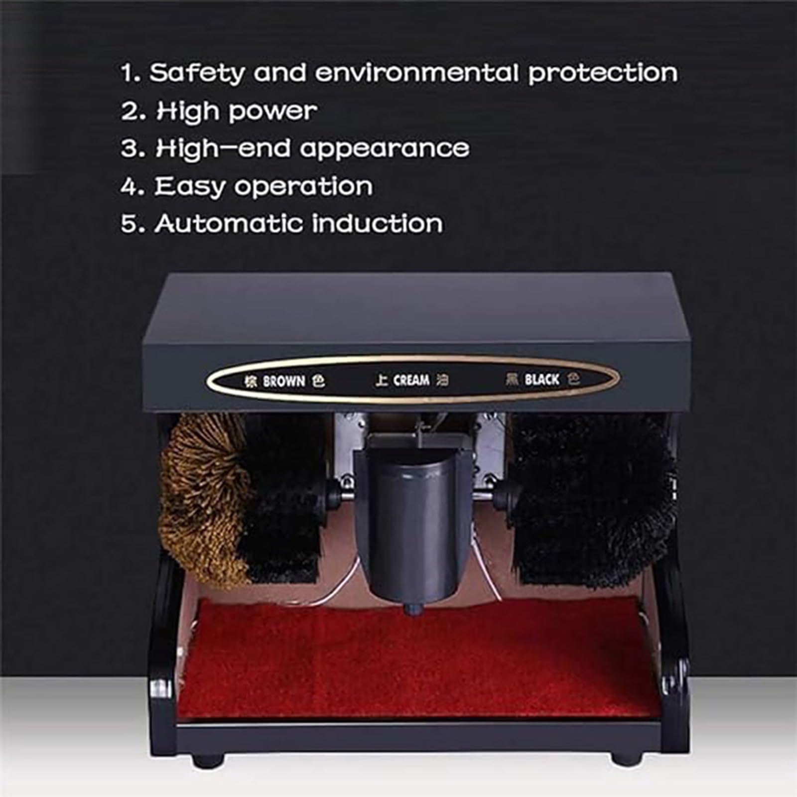 Pulidor automático de zapatos de inducción, limpiador de cuero portátil de acero inoxidable con eliminación de polvo y pulido