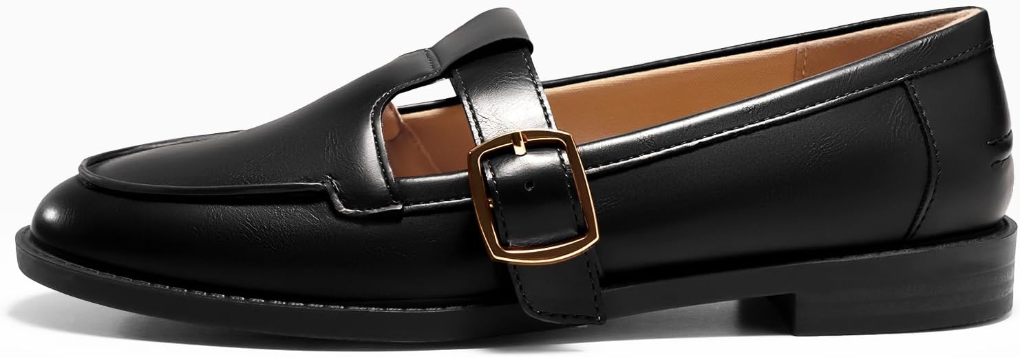Coutgo Womens Slip On Loafers T-Strap Closed Round Toe Flats Comfortable Work Business Dress Shoes - Image 4