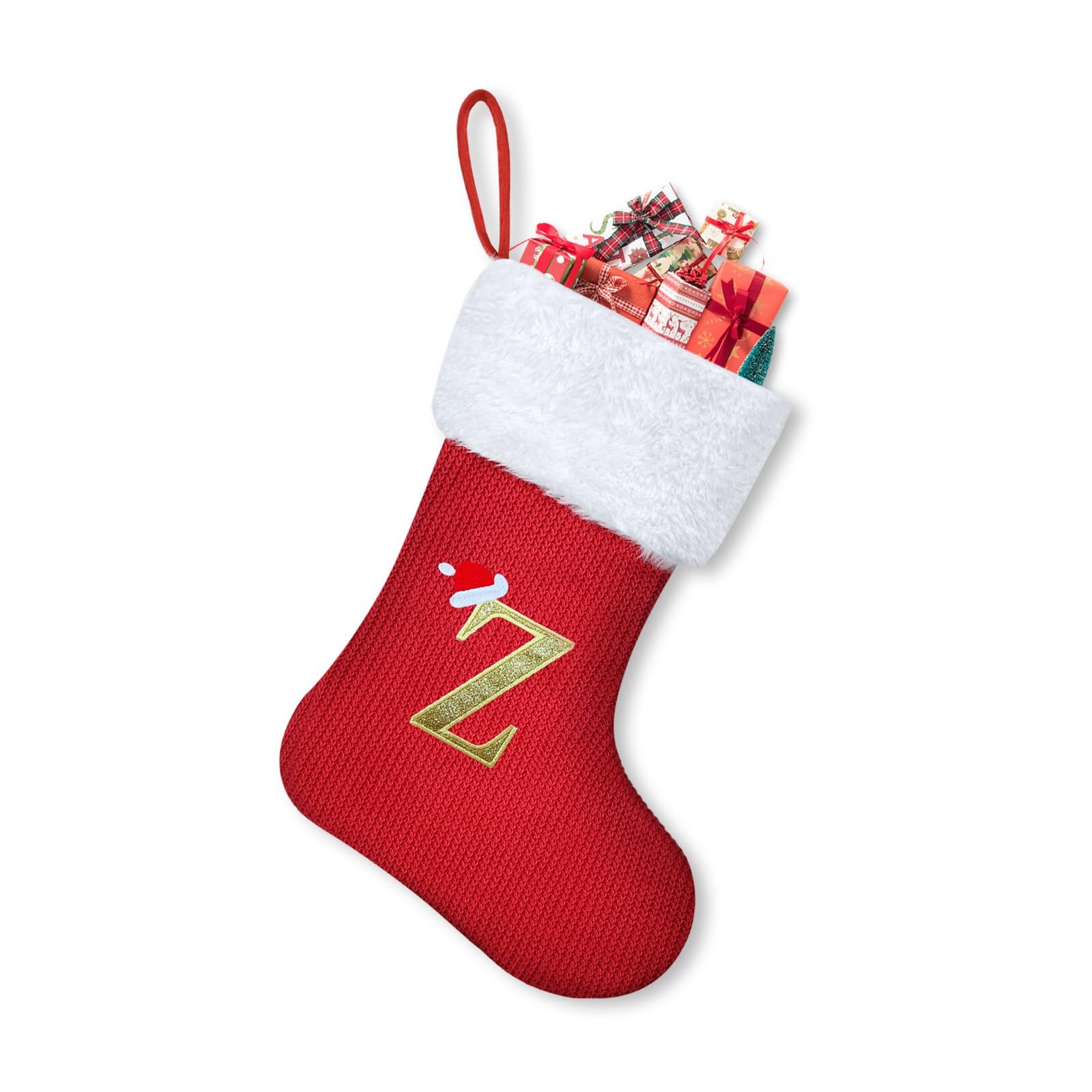 Urijk Monogram Christmas Stockings Personalised Initial Embroidered Stocking Red Velvet Classic Christmas Stocking Fireplace Hanging Ornament Christmas Holiday Party DΓ©cor 30cm-Z