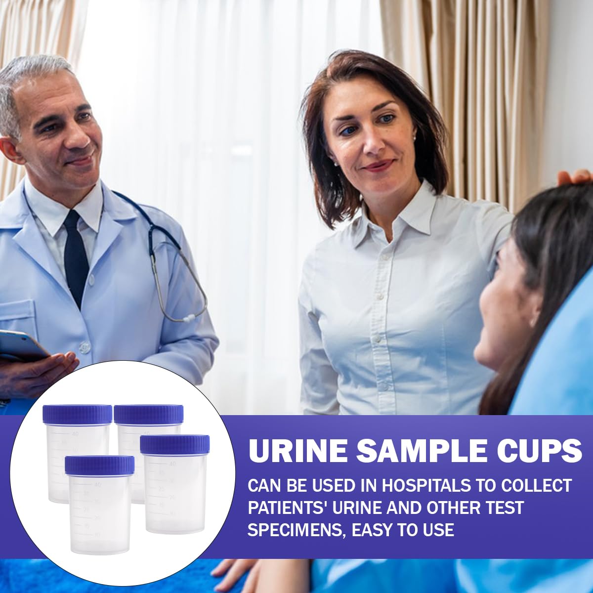 Lot de 50 pots d'échantillons d'urine de 40 ml avec couvercles à visser pour échantillons médicaux