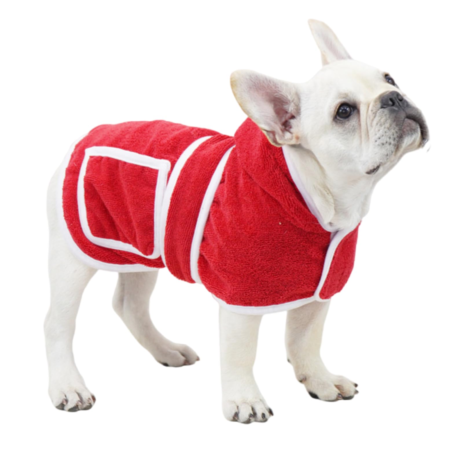 Peignoir pour Animaux De Compagnie Serviette en Microfibre Portable Autocollant Magique Réglable Séchage Rapide Super Absorbant pour Chien Et Chat,Rouge,M