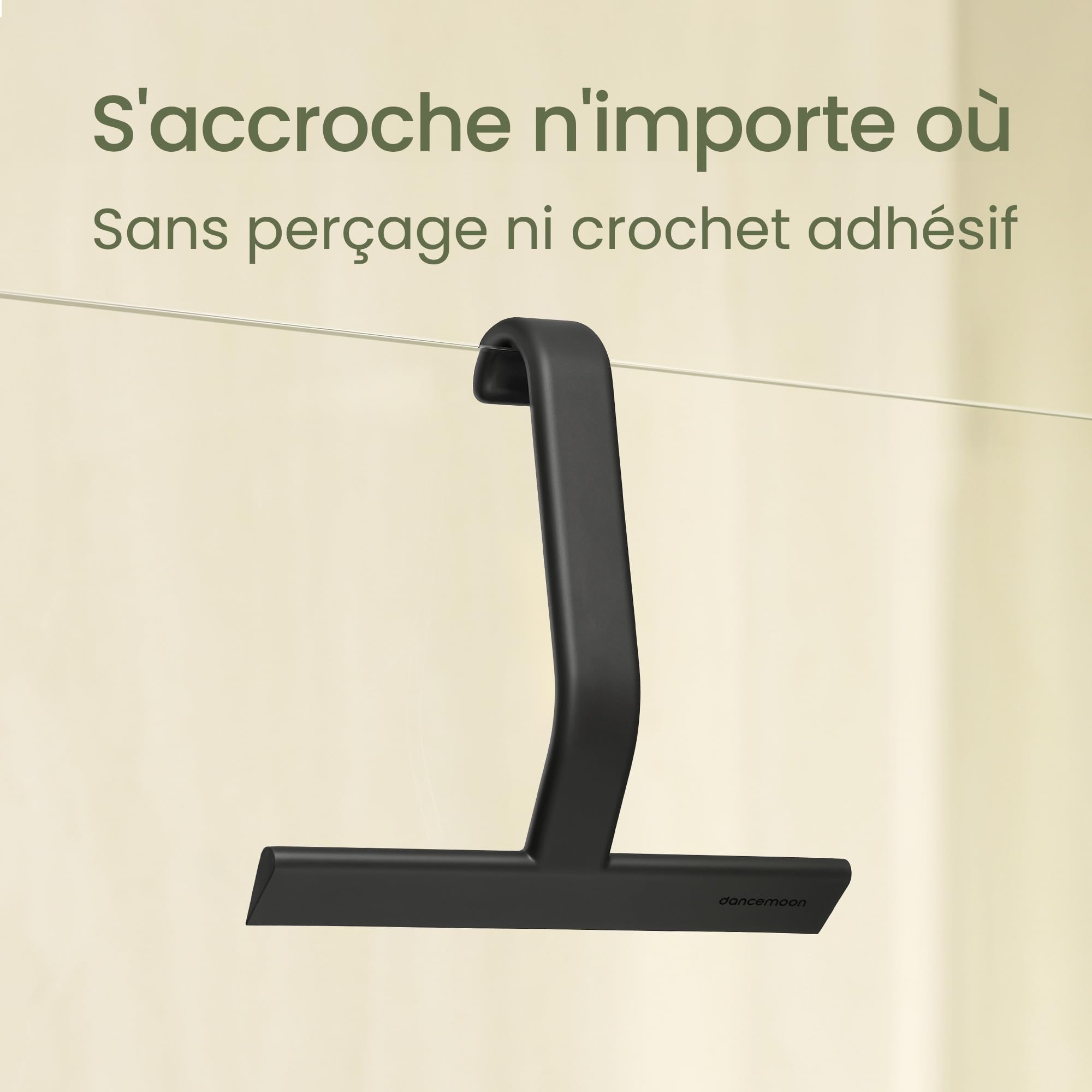 dancemoon JustHang Raclette Douche, Silicone Monobloc avec Crochet intégré, essuyage sans Traces pour parois de Douche, fenêtres, miroirs, carrelages et Voitures, 25 cm, Noir