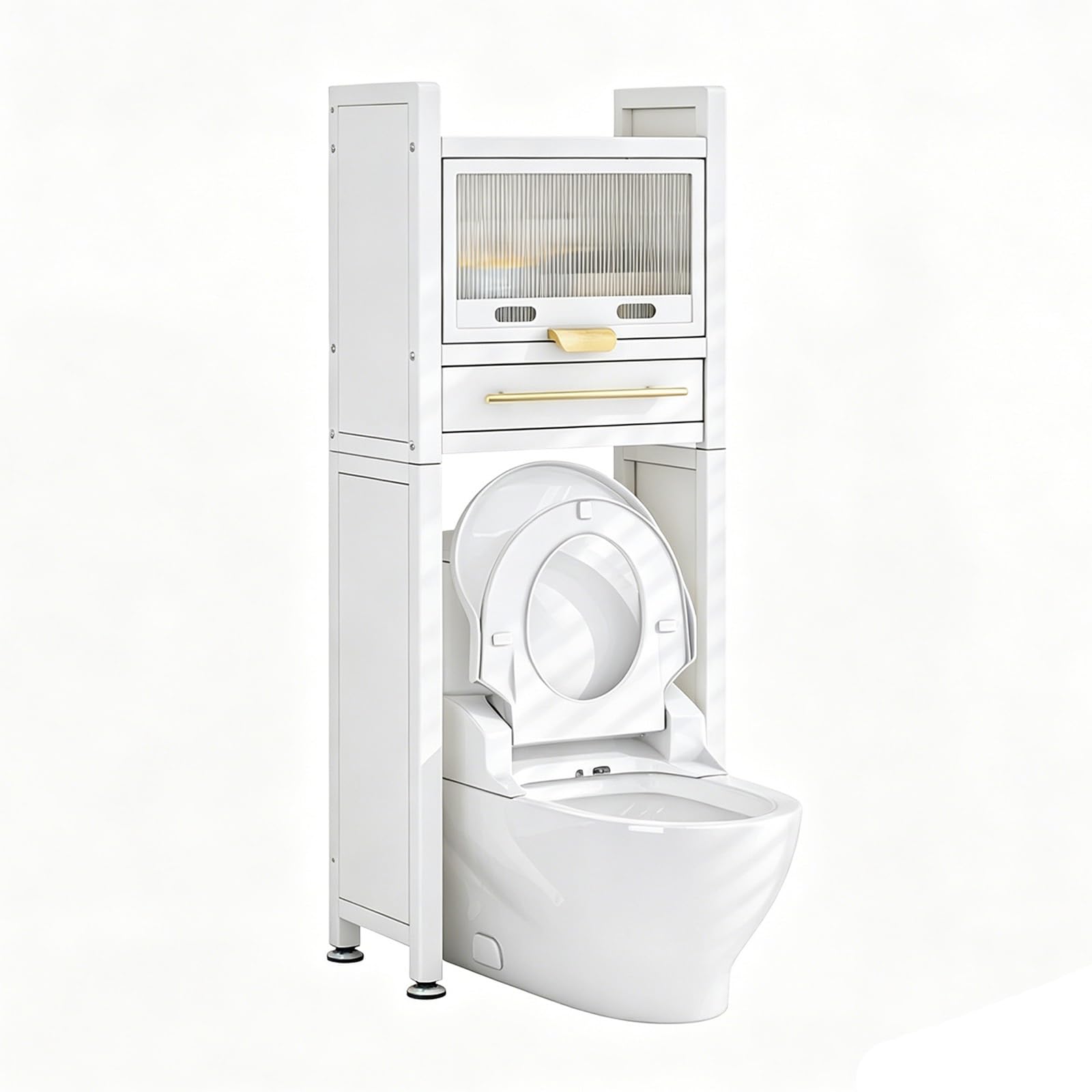Over the Toilet Storage Rack, 4-Tier Bathroom Organizer with Adjustable Shelves & Basket, Space-Saving Metal Stand for Laundry Room & Restroom(Wht 3-Tier Tol Rack w/Drw 19.7x9.8x70.5in)