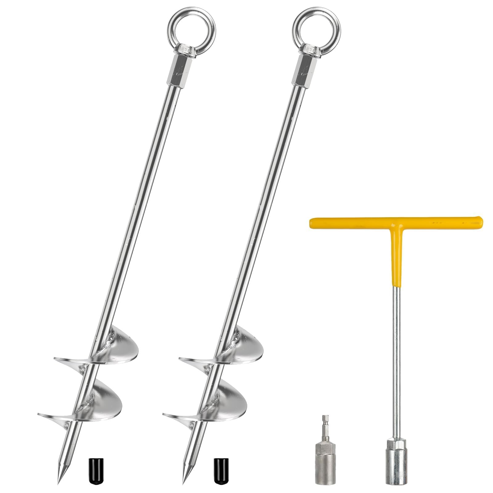 Ancres de sol à vis 76 cm lot de 2 haute résistance avec adaptateur perceuse pour trampoline