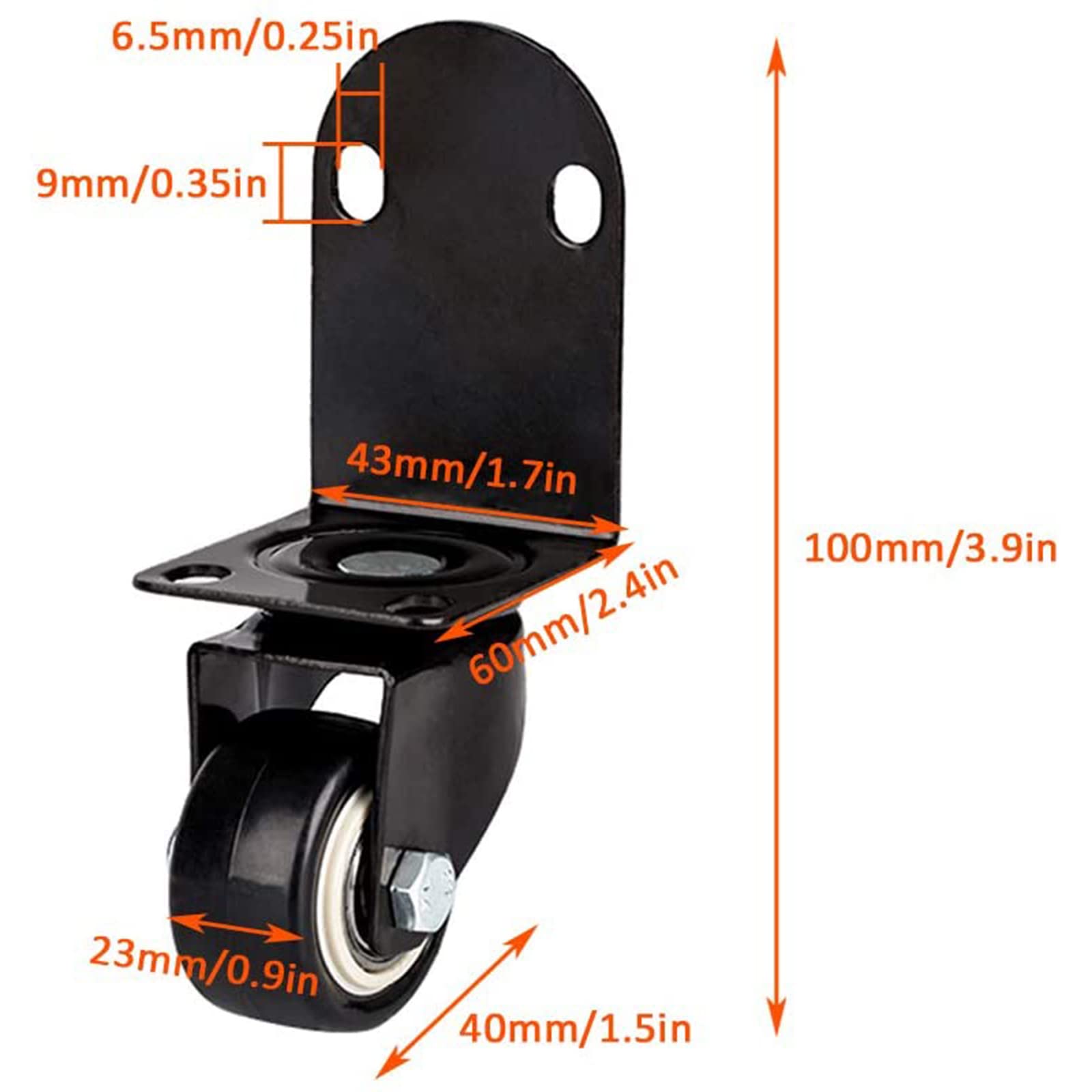 Set di 4 Ruote piroettanti,Ruota Girevole di Ricambio,Ruote con Staffa a L,Ruota per mobili con Freni,capacità di carico 120 kg,per lettini,fioriere,scrivanie,2in-2brakes+2nobrakes