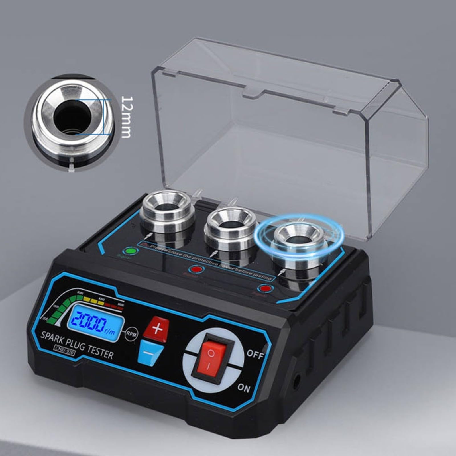 Tester di scintille regolabile per motore auto, tester bobina di accensione a 3 fori con display LCD, dispositivo di simulazione da 12 V per test di scintille