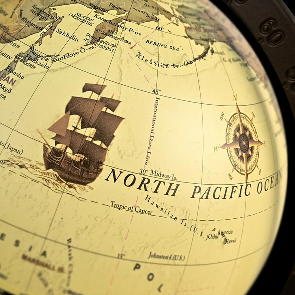 BIBABLYKE Geographic Globe Antique World Globe with Wood Stand Full Earth Geography Map for Desktop Bookshelves Office Home Decor greenyellow plastic