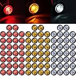 90 Pack 3/4 Inch LED Side Marker Lights Mini Trailer Button Lights Round Signal Lamp 3 LED Sealed Flush Mount Bulb for Boat Lorry Truck Pickup Bus 12V DC, Amber, Red, White