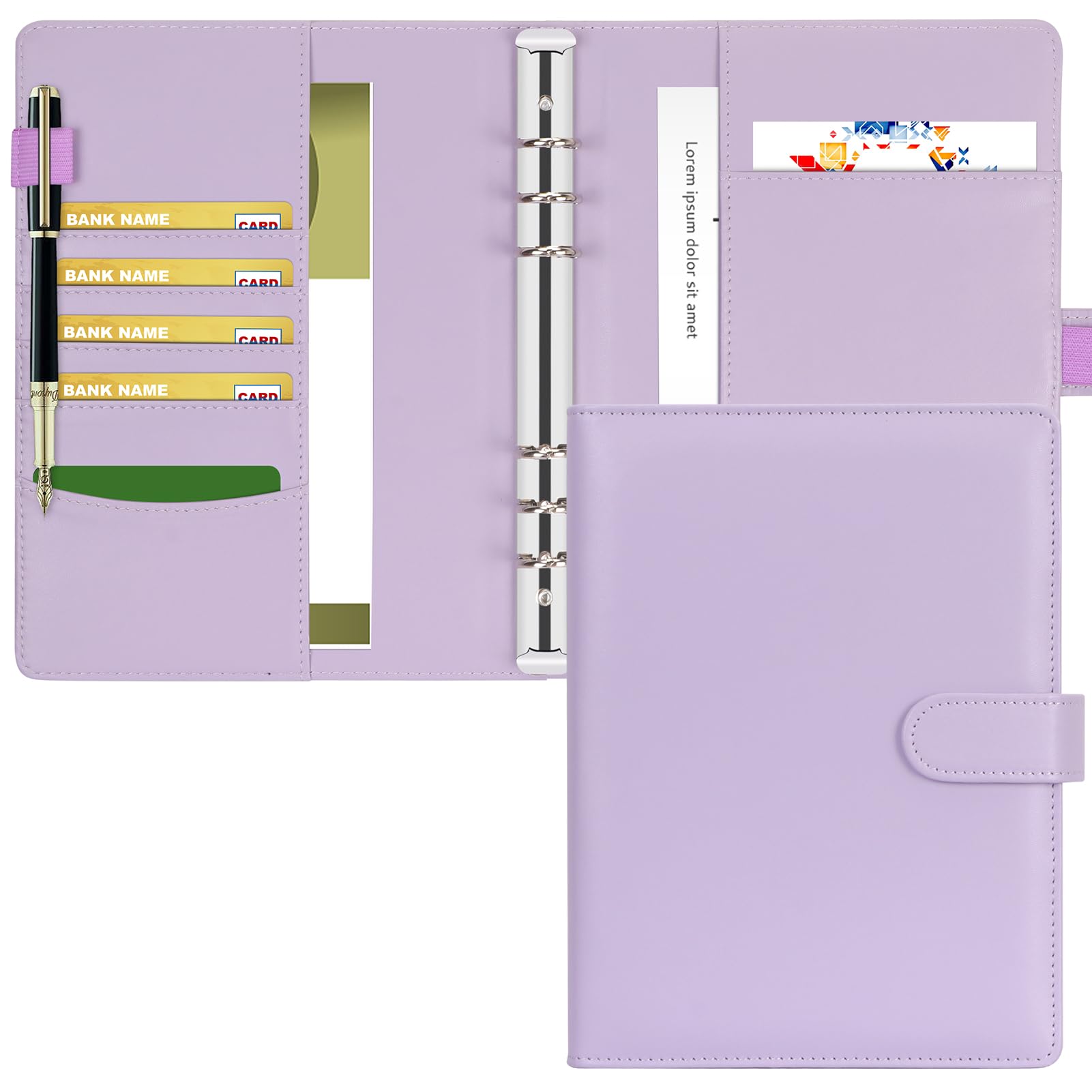 Leather A5 Ring Binder, Skycase 6 Ring Binder Planner Notebook Cover for A5 Filler Paper for School Office Meetings (Inner Paper Not Included) Purple