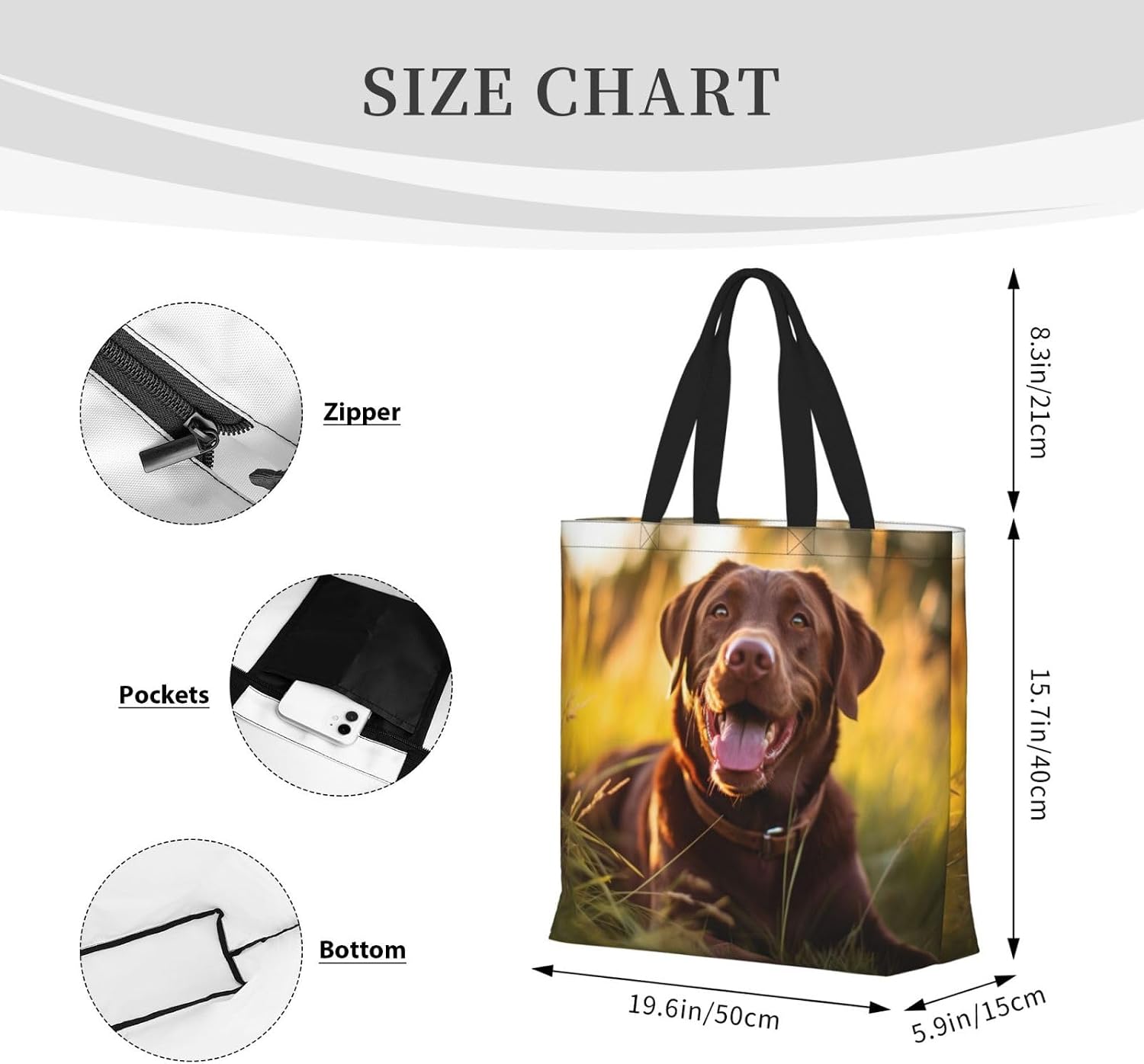 Brown Labrador Retriever Print Eco-Friendly Tote Lightweight Grocery Bag Daily Commuting Travel Beach Gym Use