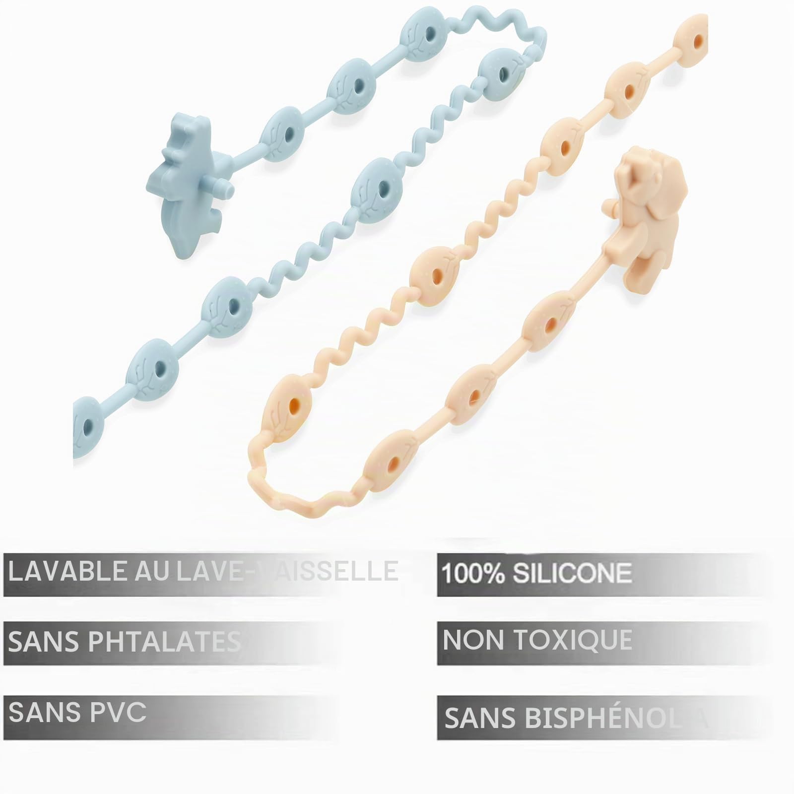 PandaEar Lot de 5 sangles de jouets pour bébé - Harnais de dentition en silicone pour biberons, poussettes, chaises hautes, berceaux