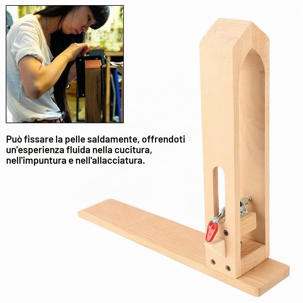 Morsetto in pelle, clip di fissaggio in legno e pelle, per lavori in pelle, cucito, fai da te, tavolo e scrivania, Marrone, Regolabile, Unico