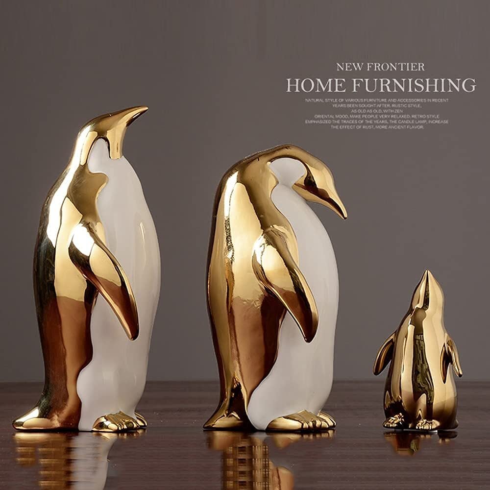 Statua astratta moderna arte artigianale statuetta ornamento scultura per mensola bar Home Desk Decor, moderna statua animale dorato modello pinguino ornamenti animali in ceramica decorazione casa