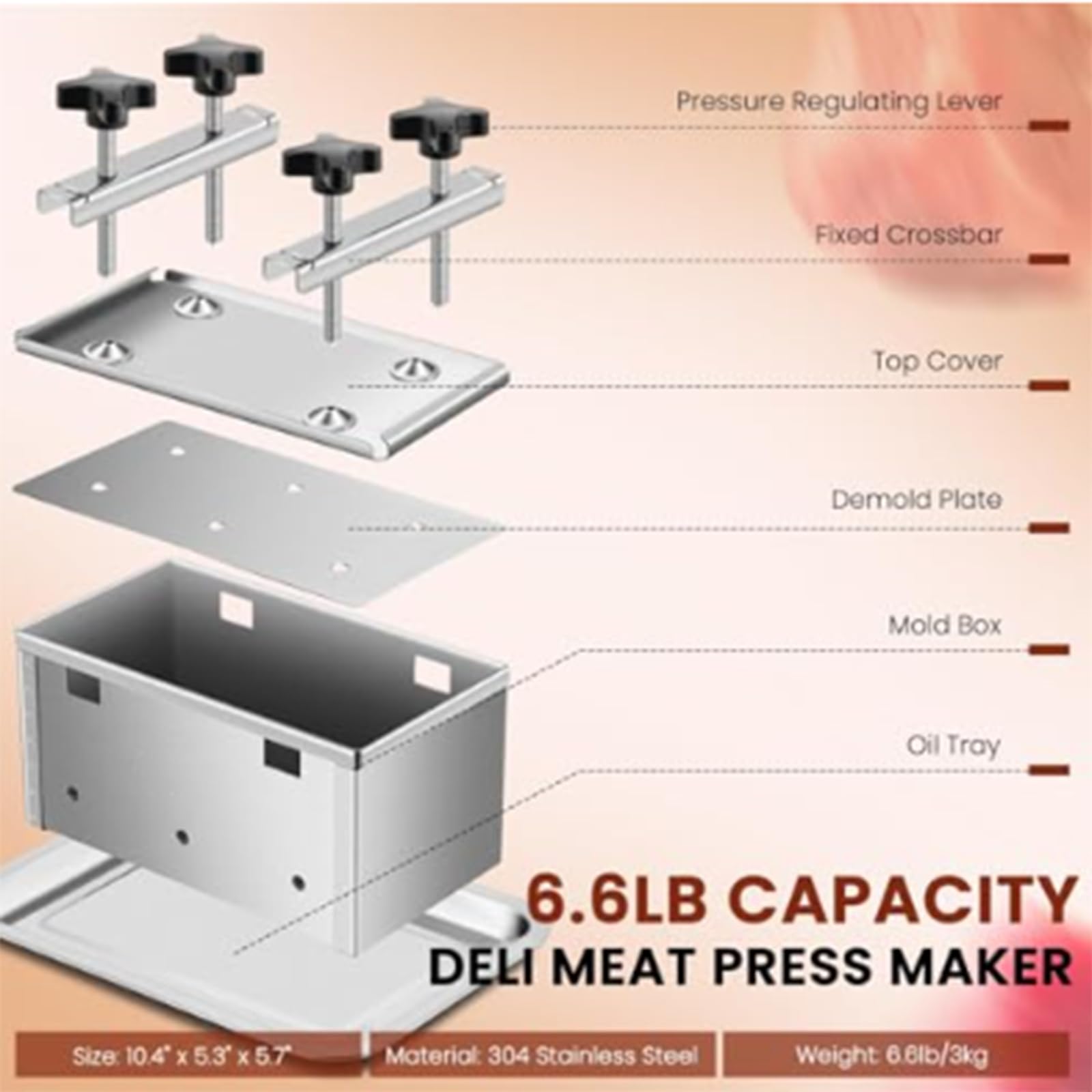 Prensa de carne para prensar jamón y carnes cocidas, diseño resistente para una cocción eficiente, ideal para cocineros caseros y entusiastas de la delicatessen