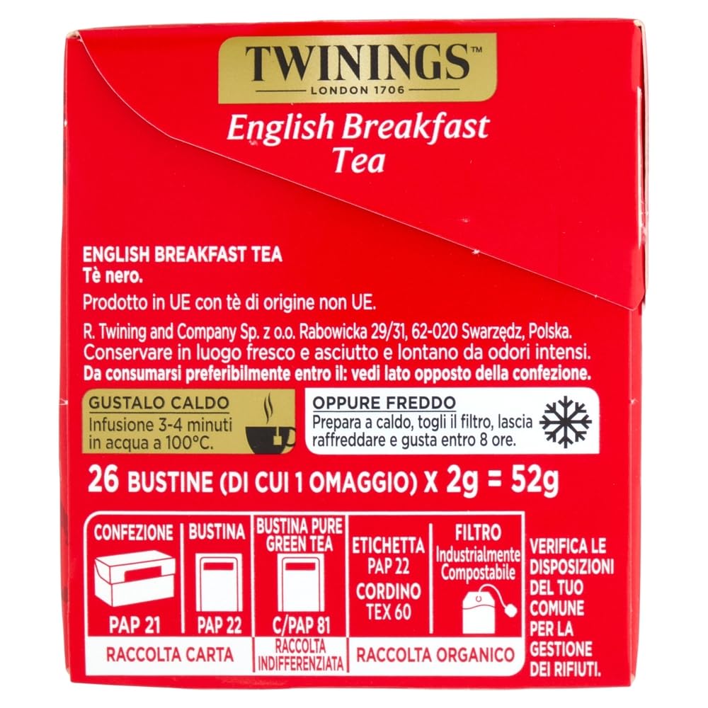 Italian Gourmet Schwarzer Tee English Breakfast 12er Pack, 12 x 25 Teebeutel 50 g je Packung, kräftig & malzig, Frühstückstee für Morgenroutine, Büro & Gastro Vorratspack + Italian Gourmet Polpa
