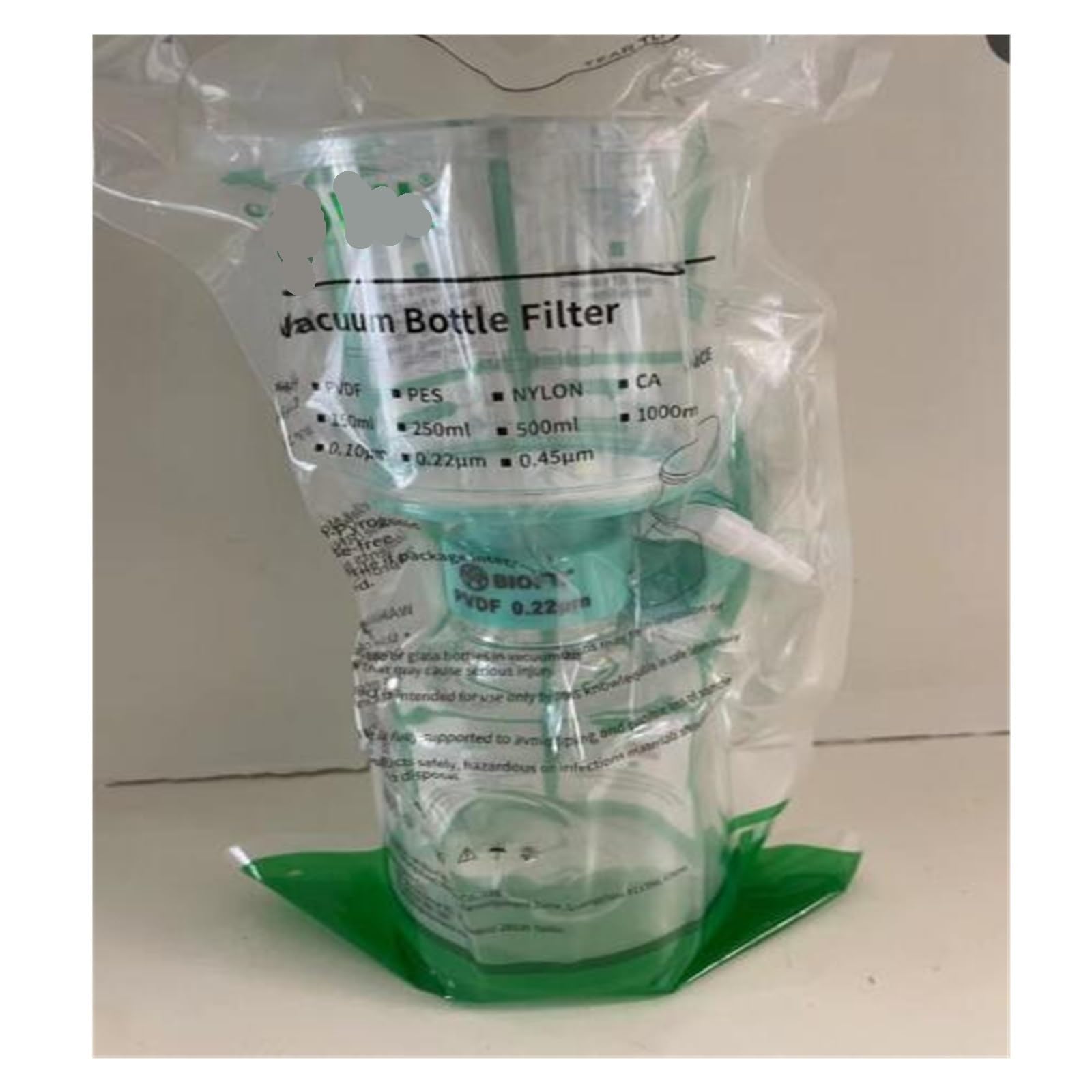 filtración al vacío con tapón de botella estéril Juego de filtros de botella de PVDF de 0,22 µm for filtración al vacío (500 ml).
