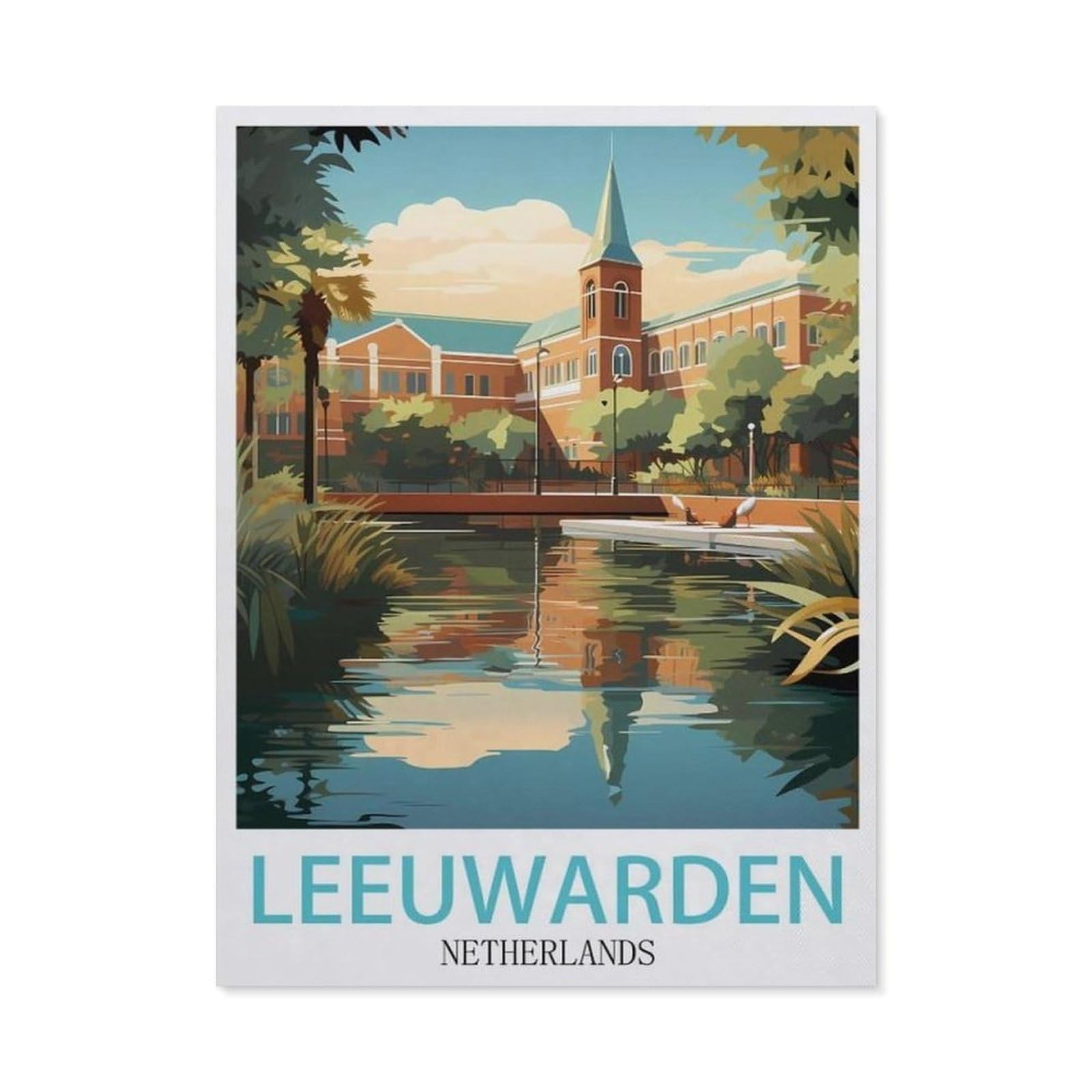 Jigsaw Puzzle 1000 Piece，Leeuwarden Netherlands vintage travel poster，Classic Puzzle DIY Kit Wood Toy Unique Gift Home Decor（75x50cm）-AX35