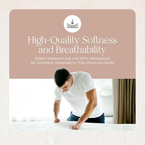 Miniatura 8 de Protección de colchón 100% algodón orgánico - Protector de colchón acolchado de lujo, diseño mullido y transpirable, lavable a máquina - Certificado