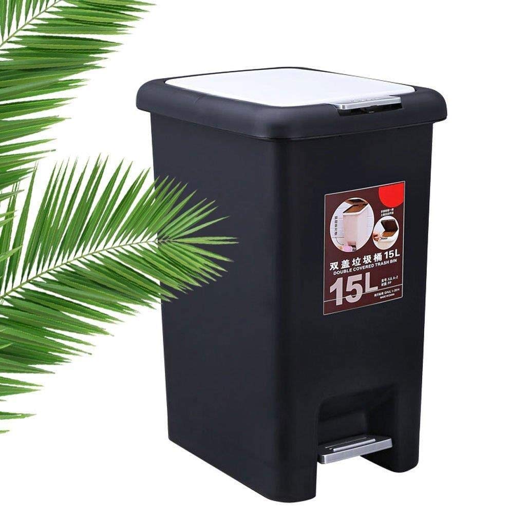 Abfallbins Mülleimer Pedal-Mülleimer Mit Deckel-Papierkorb Für Wohnzimmer Badezimmer Schlafzimmer Küche/Schwarz/15L.