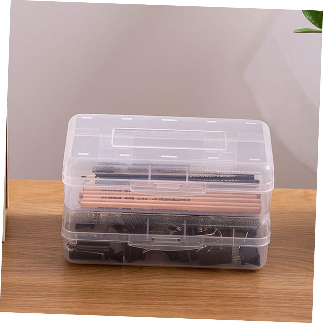 Hohopeti 6piezas Caja De Almacenamiento Transparente De Plástico Organizador De Material Escolar Contenedor Apilable para Lápices y Utensilios De Escritura para Estudiantes y Profesores