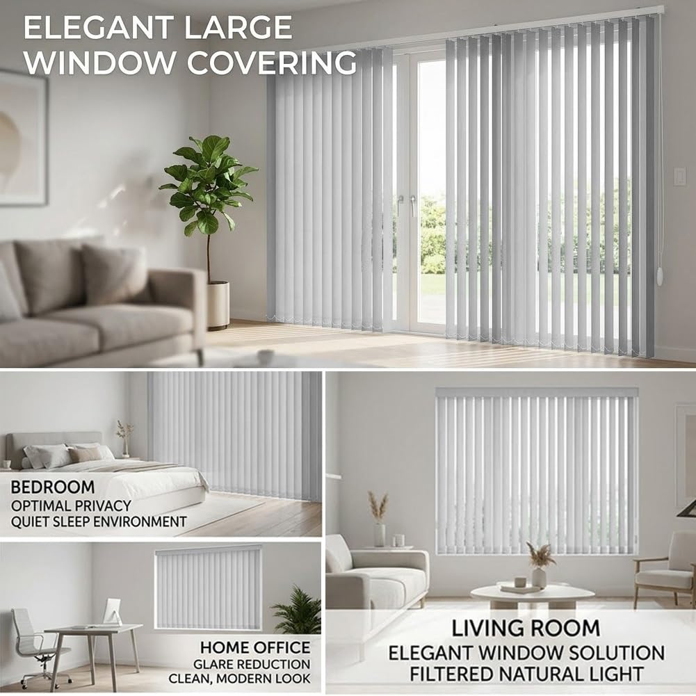 Blickdicht Vertikaljalousie Grau 200x180cm 220x300cm 80x80cm 280x260cm Lamellenvorhang Schienen-Lamellen-Set Sichtschutz Für Balkontür Tür Büro Inklusive Montagematerial(W220cm*H220cm)