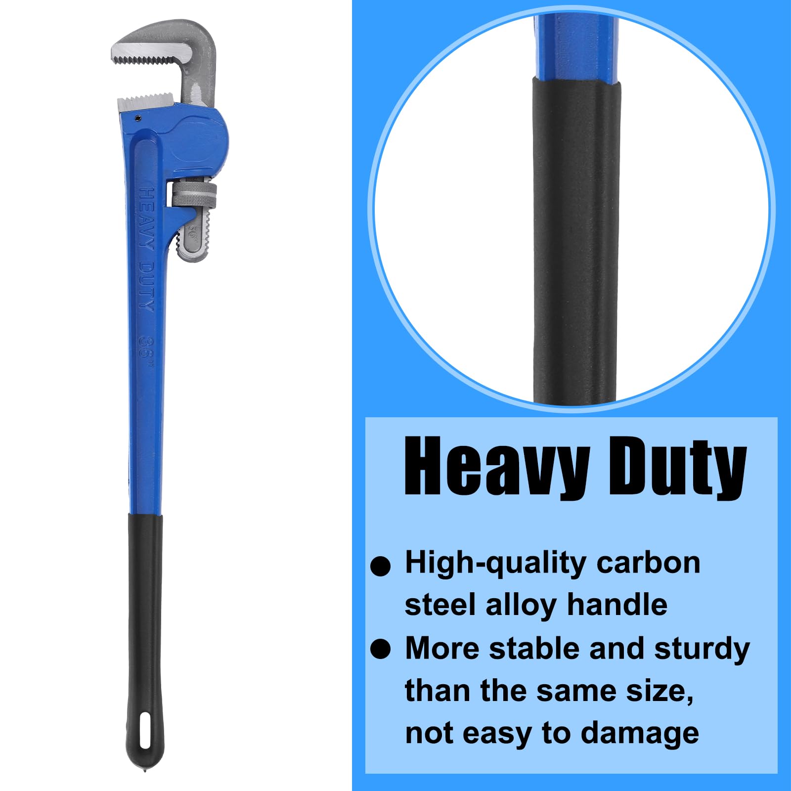Gisafai 1 paquete de llaves de tubo de aluminio rectas y resistentes, juego de fontanero de 8, 10, 12, 14, 18 y 24 pulgadas, ajustable, de aleación de agua, herramientas de fontanería, azul (36