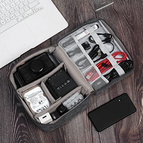 PanBeiQi Electronic Bag, Electronic Accessories Organiser, Double Layer Electronics Accessories Organiser Travel Bag for Mobile Phone, SD Cards, Cables, Hard Drive, Adapter, gray, 1