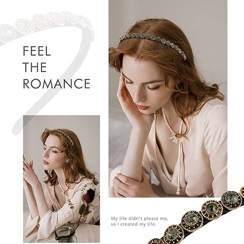 Miniatura 6 de 3 diademas finas con perlas de diamantes de imitación para mujeres y niñas, bandas de pelo vintage de lujo para el cabello de mujer con tela