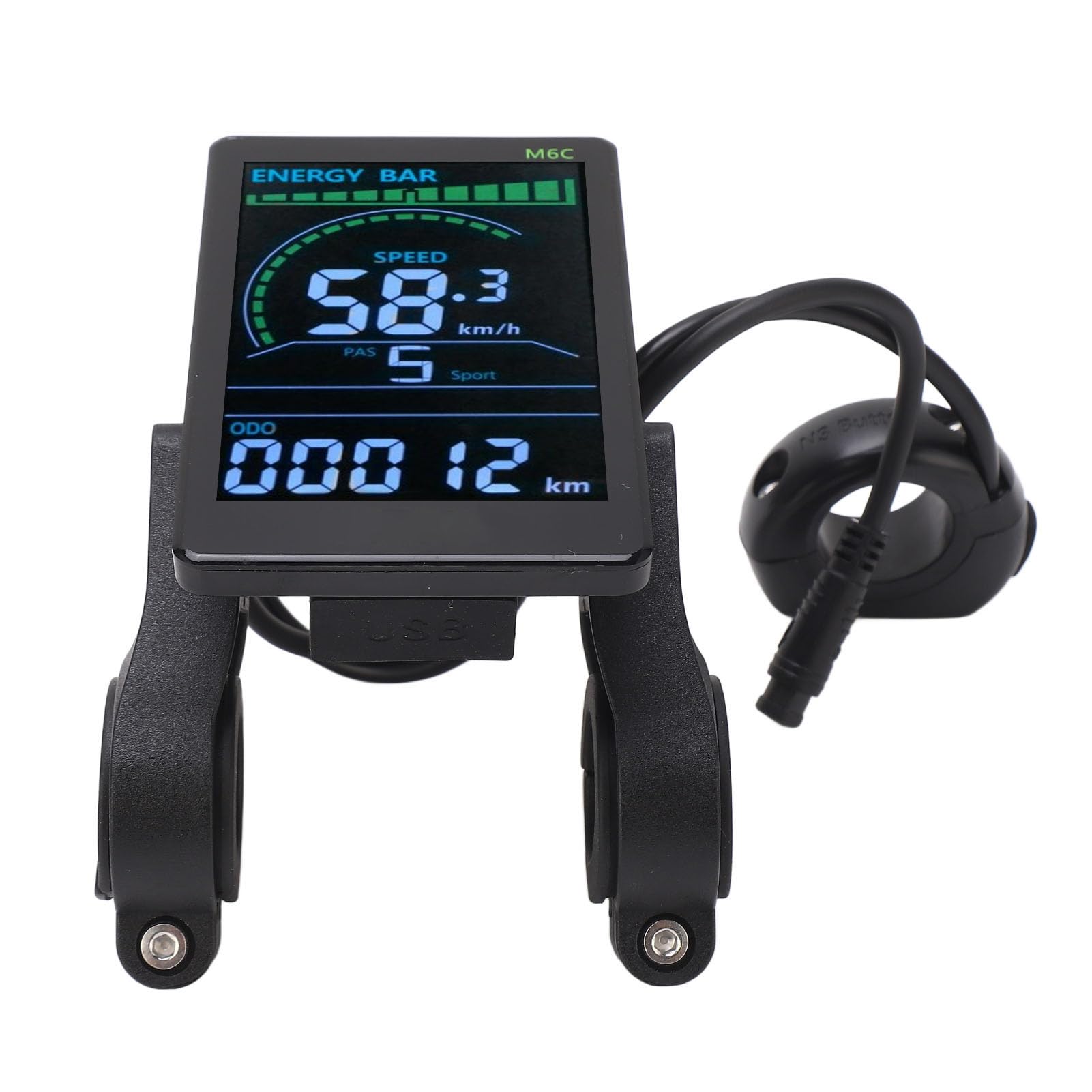 BuyWeek komputer rowerowy, 24 V 36 V 48 V 60 V M6C rower elektryczny LCD wyświetlacz miernik prędkości rowerowy licznik E-Bike LCD panel z 6 Pin wodoodpornymi kablami reflektor złącze