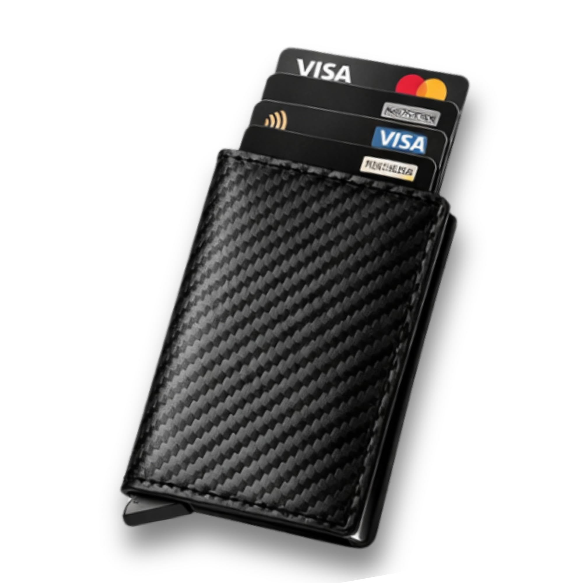 Cruban Cartera Minimalista Hombre RFID – Tarjetero Pop Up de Fibra de Carbono, Slim Wallet con Acceso Rápido para Tarjetas, Cartera Inteligente Antirrobo con Clip para Billetes