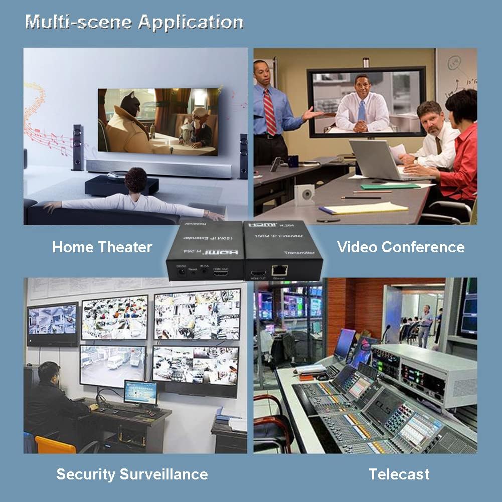 Digital HDMI Extender Over Cat5e/6 Uncompressed Full HD 1080p 60Hz HDMI Over Ethernet Cable Up to 495Ft, HDMI IP Extender Support IR Remote Control and HDMI Loop Out