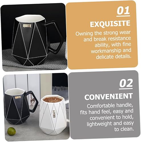 Miniatura 2 de RORPOIR Mug Tea Cup with Lid Vintage Tea Cups Cappuccino Cup Black Ceramic Tea Cup Geometric Line Ceramic Cup Coffee Cup With Cover Water Cup