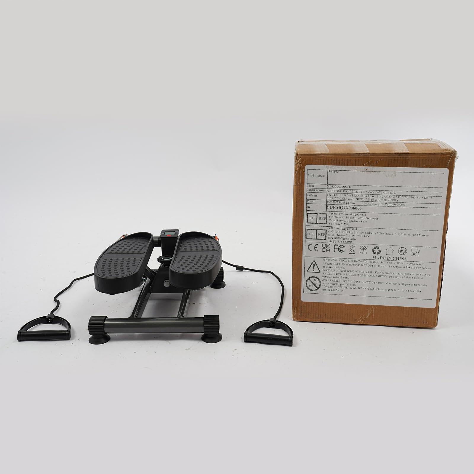 Twist Stepper 120 kg con LCD e bande di resistenza per la casa | Twist-Stepper in acciaio, portata 120 kg, display LCD, 2 corde da allenamento. Per gambe, glutei, braccia e spalle