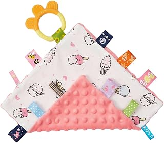 Baby Security Blanket with Tags Soft Plush Minky Colorful Tags Blanket for Newborn Taggy Blanket Pink Loveys for Babies Girl, 10" x 10"