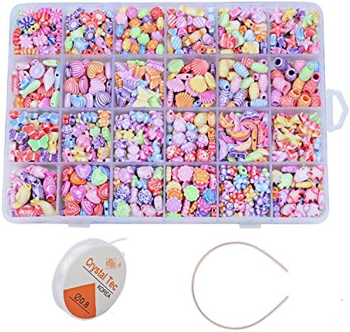 Warmtree toy 1200 Pcs Mixed Shapes Multicolor Acrylic Beads with Box for DIY Kids Bracelets/Necklaces