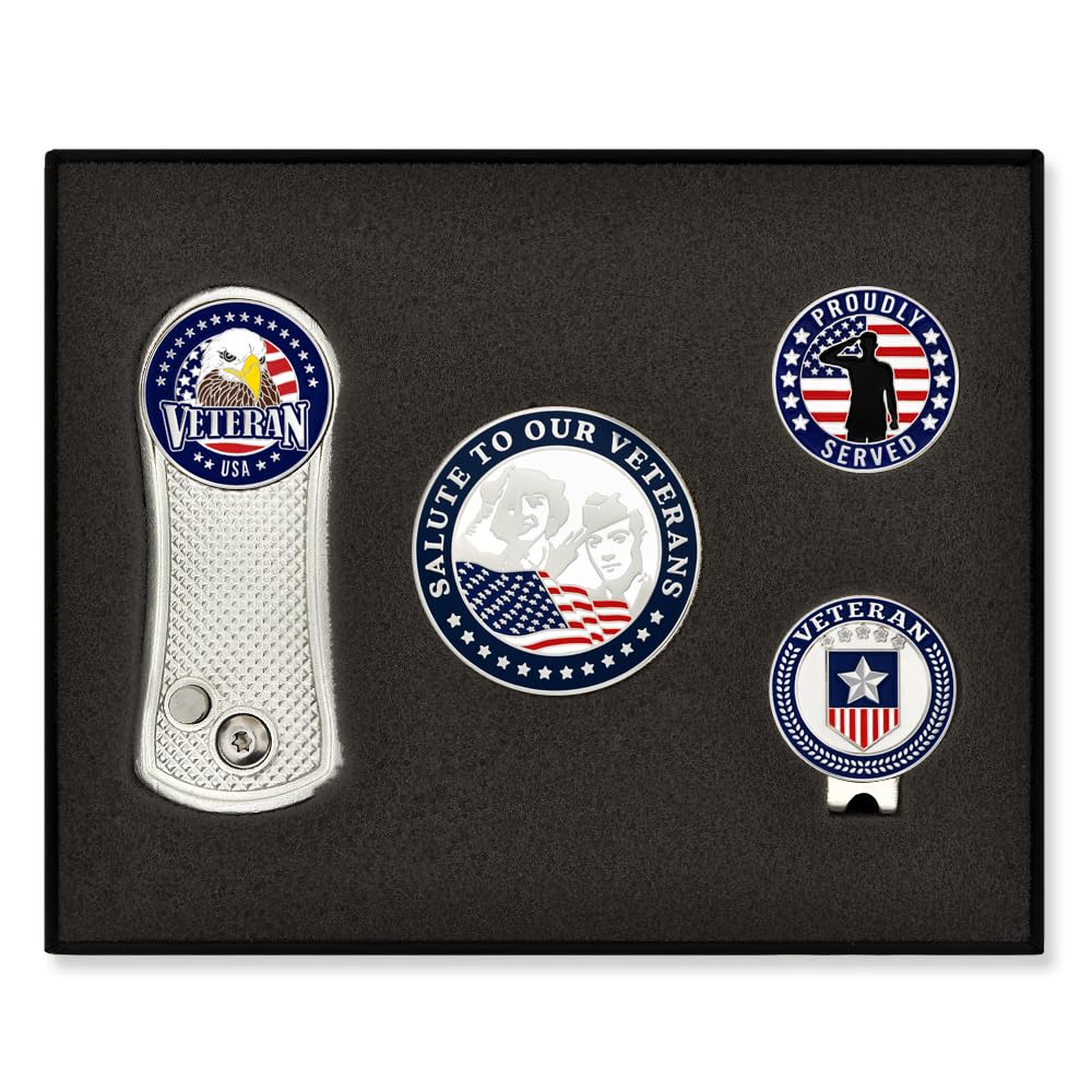 PinMart's Golf Essentials Gift Set - Golf Divot Tool, Hat Clip, Magnetic Ball Markers, Large Ball Marker with Presentation Box - Gifts and Accessories for Men and Women
