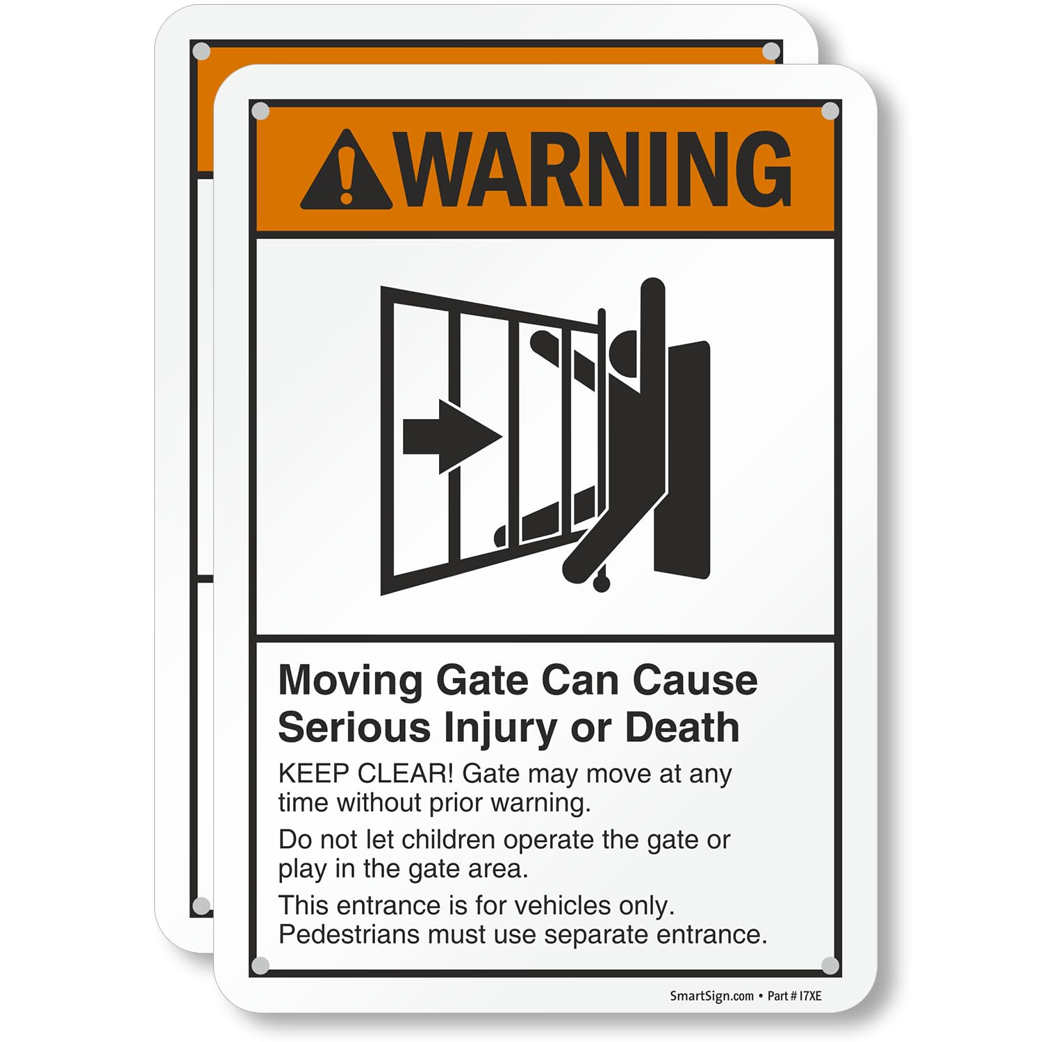 SmartSign 2-Pack 10" x 7" 'Moving Gate Can Cause Serious Injury Or Death' Metal Warning Sign with Pre-Cleared Holes, 40 mil Laminated Rustproof