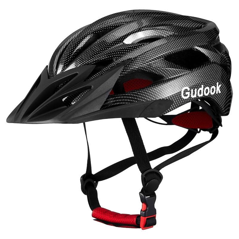 Gudook Erwachsene Fahrradhelm für Herren – Damen-Fahrradhelme – zertifizierter, Leichter Verstellbarer Fahrradhelm mit abnehmbarem Visier für Mountainbikes und Rennräder (Schwarz, M)
